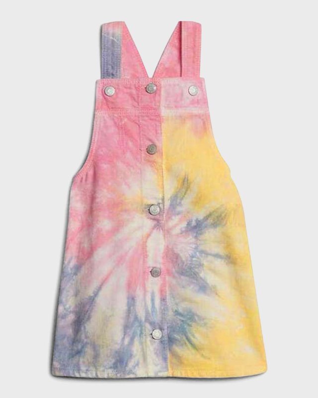 Girl's Tie-Dye Denim Coverall Dress, Sizes 2-14
